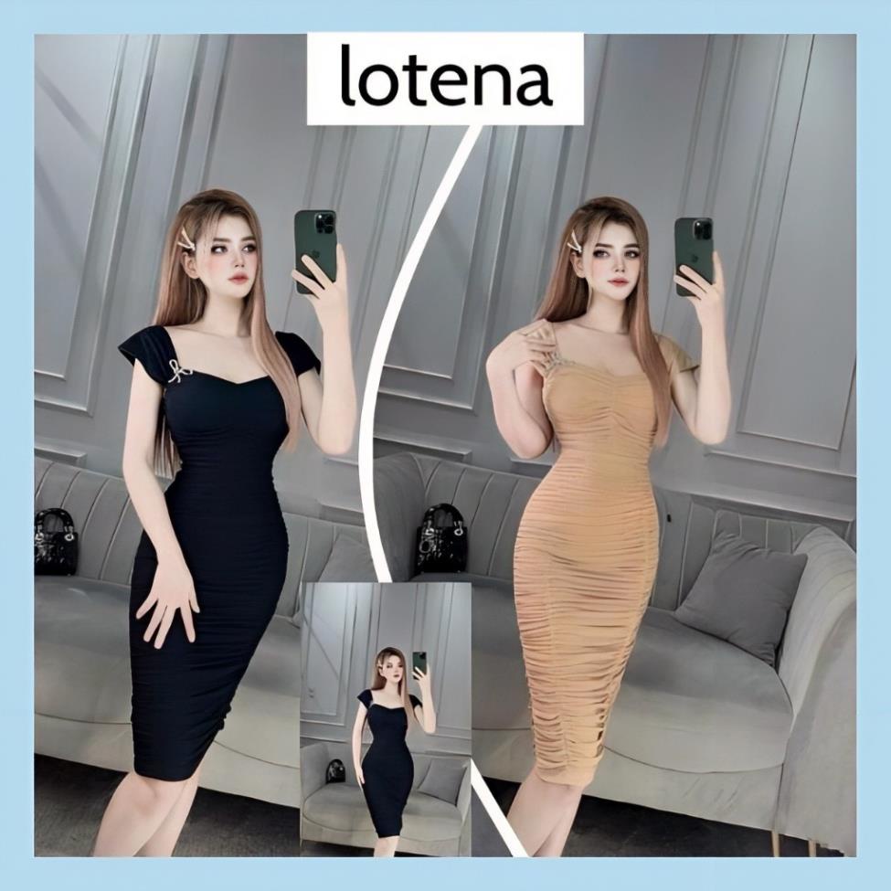 Đầm Body Co Nhúm Toàn Thân Tay Bản To Đính Nơ, Váy Đầm Nữ Co Dãn Dáng Dài Đi Chơi Đi Tiệc Sành Điệu LUMICA D043