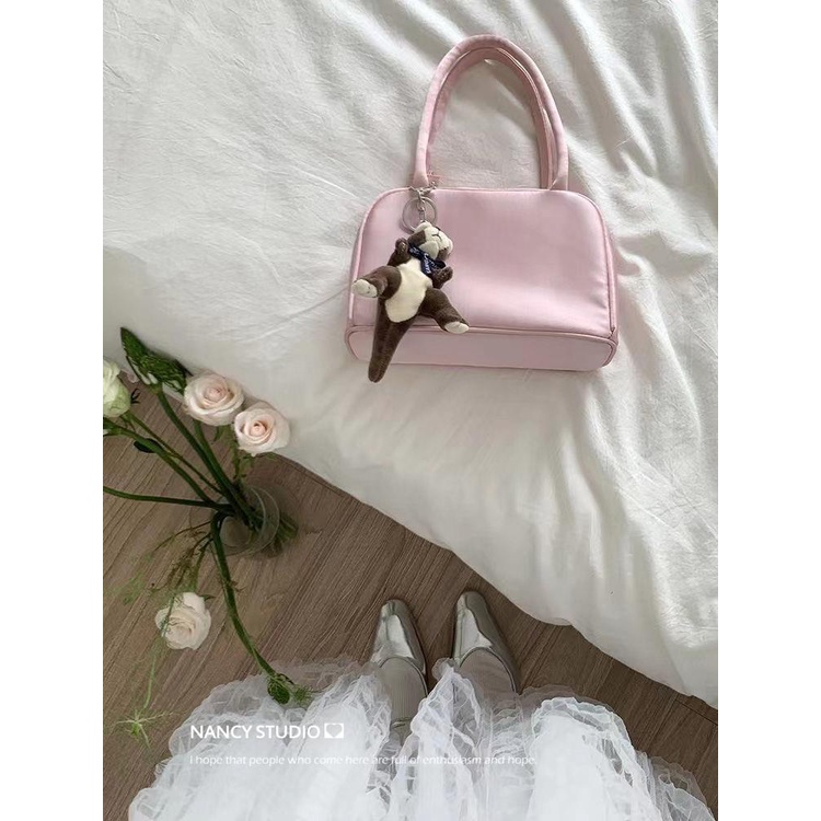 Túi Xách Tay Hình Vuông Nhỏ Bằng satin Màu Hồng Thiết Kế niche Dễ Phối Đồ Cho Nữ
