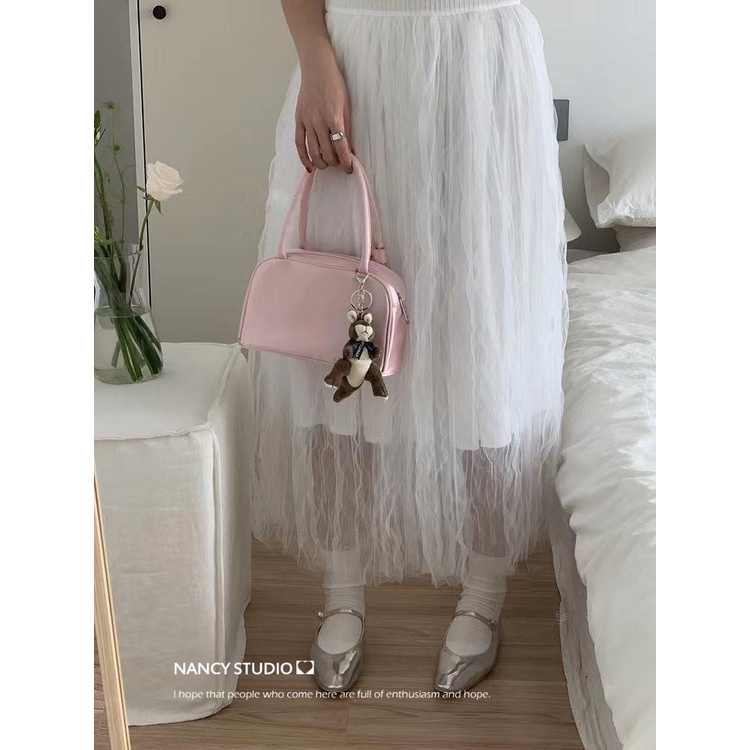 Túi Xách Tay Hình Vuông Nhỏ Bằng satin Màu Hồng Thiết Kế niche Dễ Phối Đồ Cho Nữ