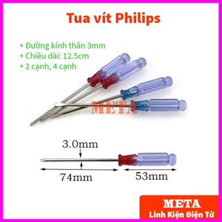 Tua vít Philips nhỏ 3mm 2 cạnh, 4 cạnh cán pha lê trong suốt - tua vít 2 cạnh, tua vít 4 cạnh 3mm