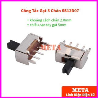 Công tắc gạt 5 chân ss12d07 1p2t , khoảng cách chân 2.0mm, chiều cao tay gạt 5mm