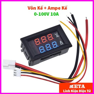 Đồng hồ đo vôn kế và ampe kế dc điện tử 0-100v 10a - 2 dòng led hiển thị xanh đỏ