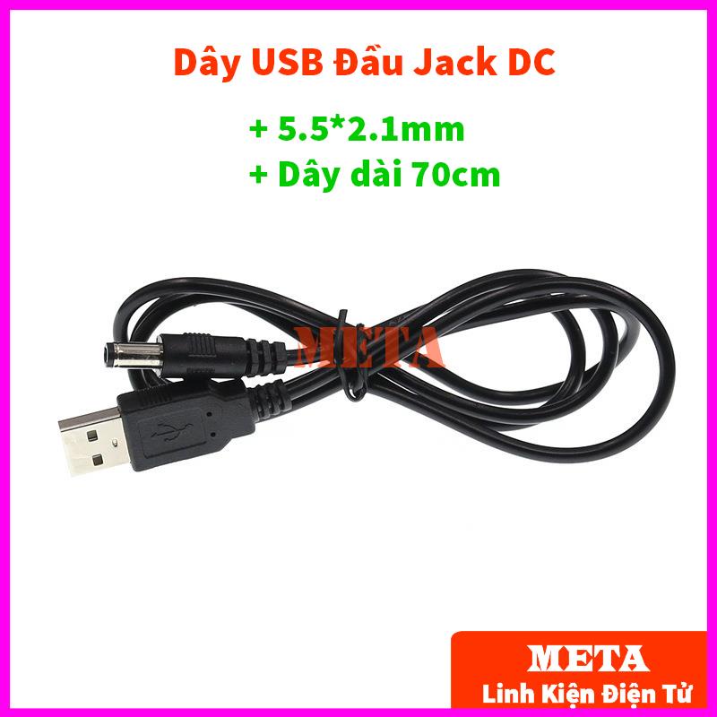 Dây Cap chuyển đổi Từ USB sang Đầu Jack DC 5.5*2.1mm - Dùng cho nguồn DC - Dây dài 70Cm