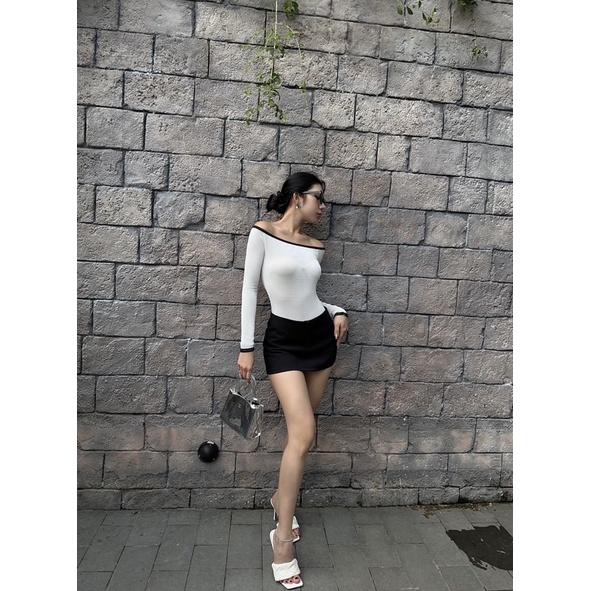 Bodysuit Tay Dài Bẹt Vai Viibodysuit