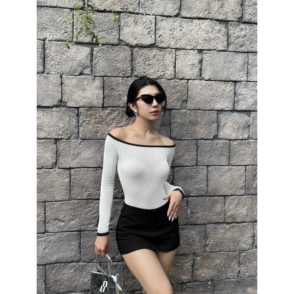 Bodysuit Tay Dài Bẹt Vai Viibodysuit