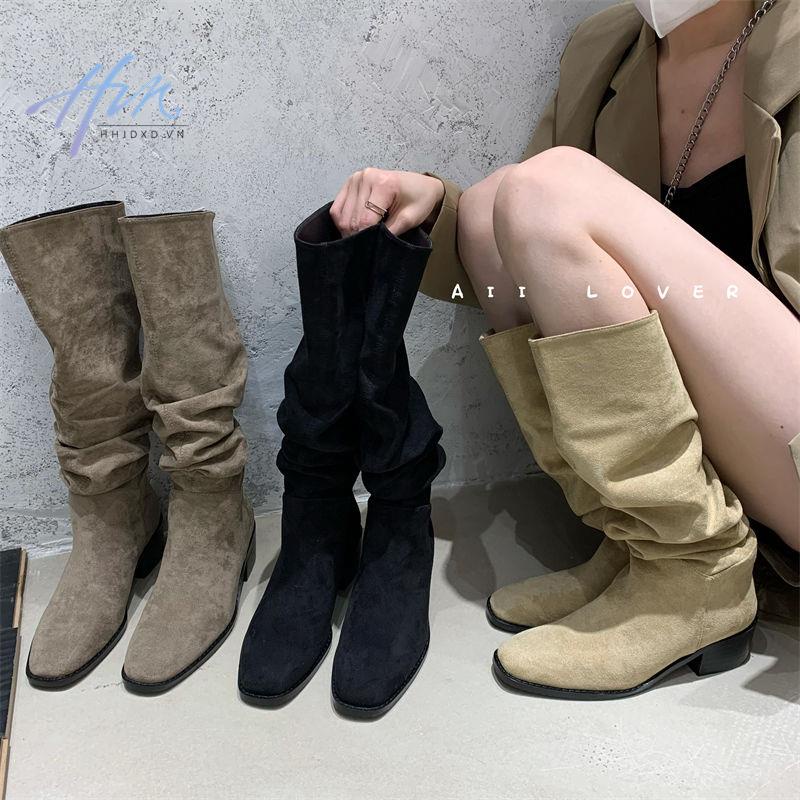 Giày Bốt Cao Gót Cổ Cao Vừa Phong Cách Phương Tây Thời Trang Mới 2022