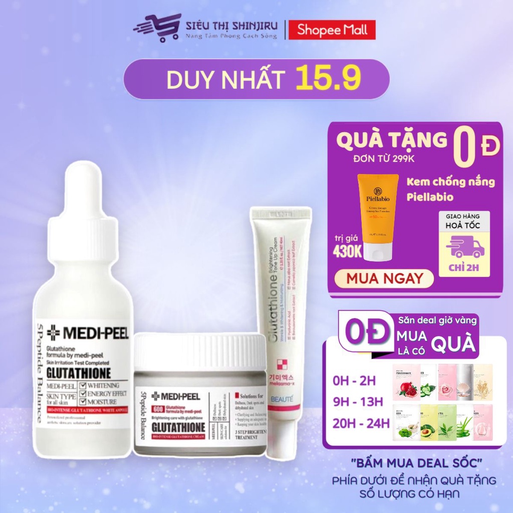 Serum Dưỡng Trắng Medi Peel, Combo Tinh Chất Kem Dưỡng Glutathione 600 - Hàn Quốc PP bởi Shinjiru