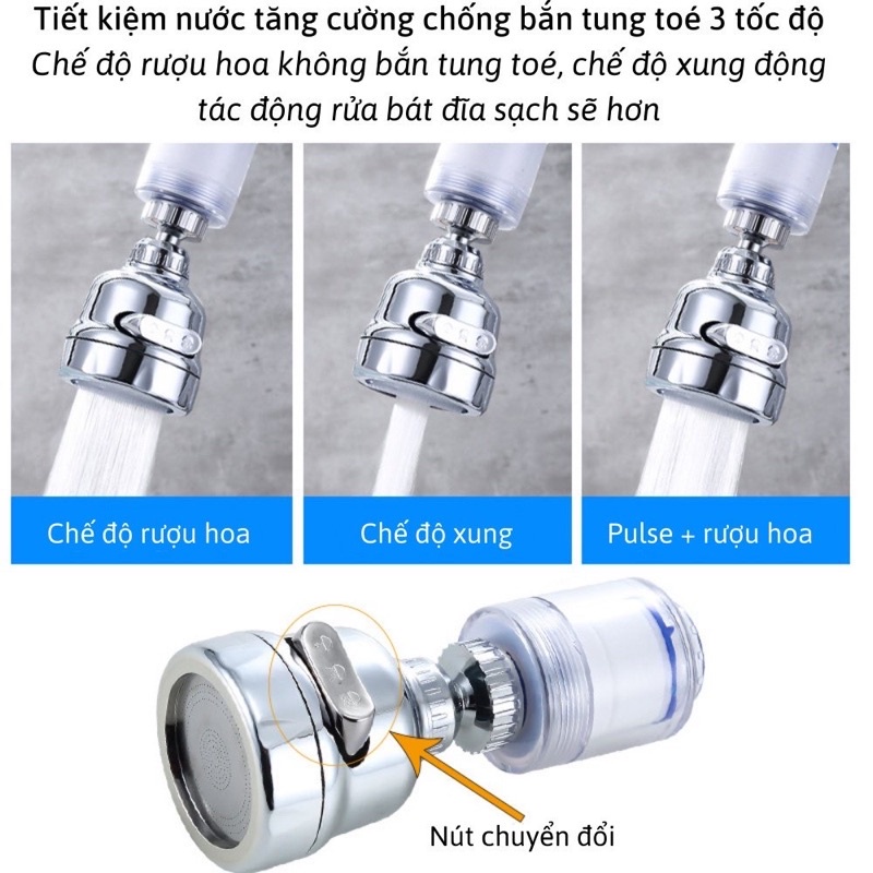 Đầu vòi LỌC NƯỚC tăng áp 3 chế độ - Vòi rửa bát, Vòi rửa mặt, Lọc vòi sen xoay 360 độ0
