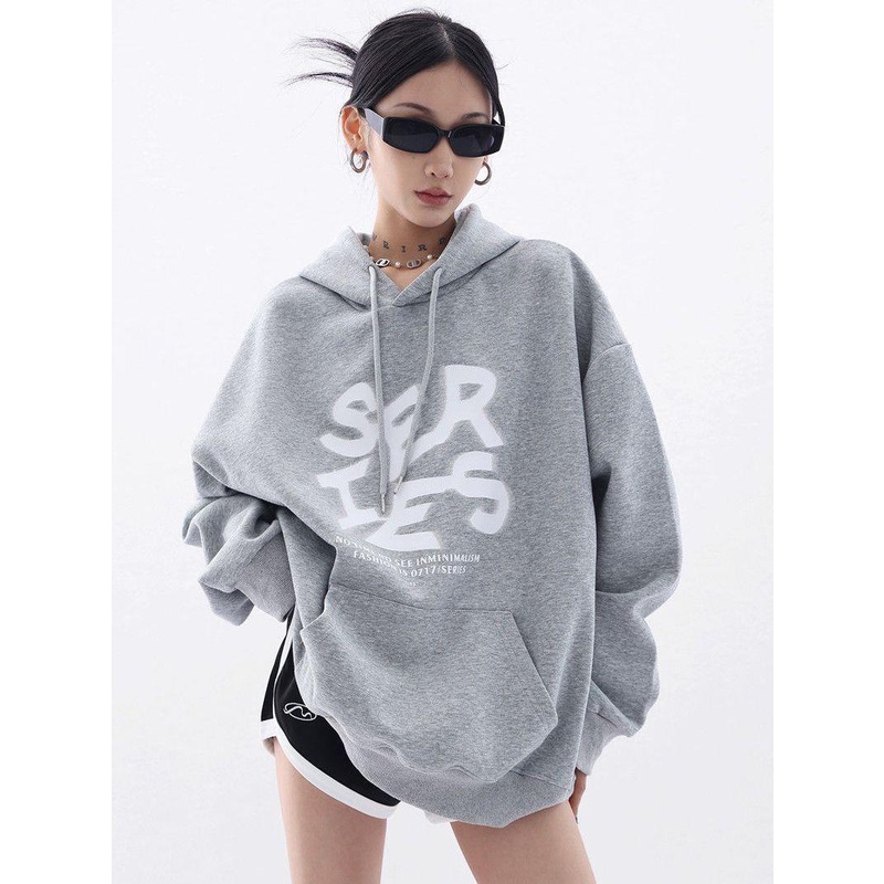 Áo Hoodie 100% cotton Dáng Rộng In Chữ Phong Cách Mới