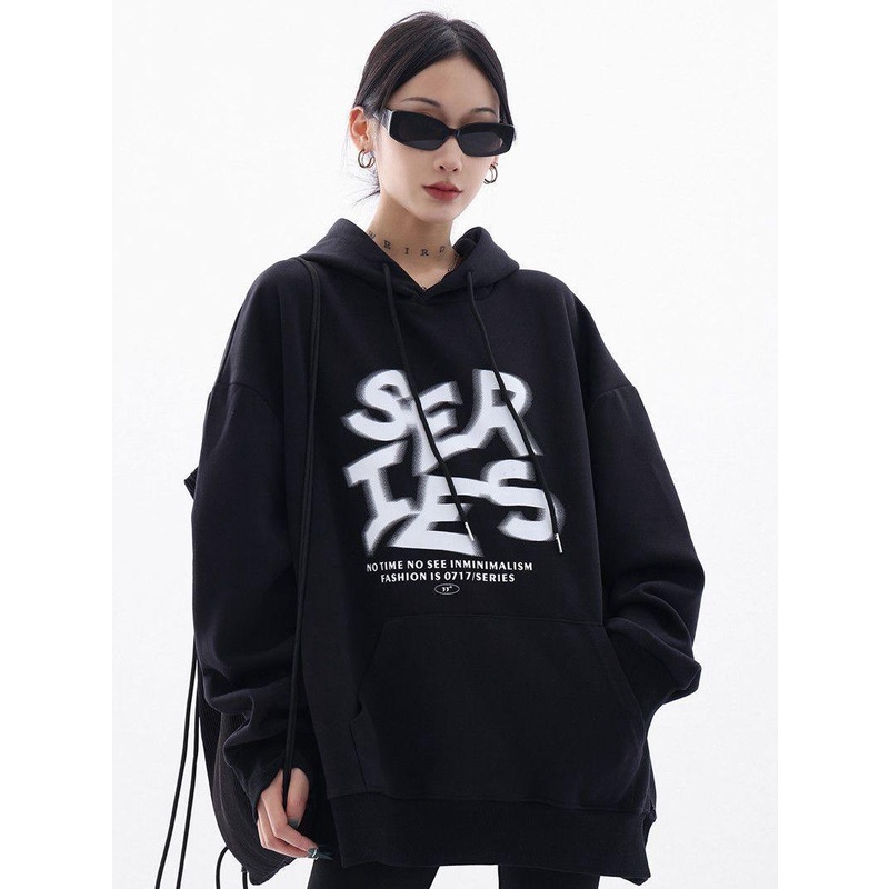 Áo Hoodie 100% cotton Dáng Rộng In Chữ Phong Cách Mới