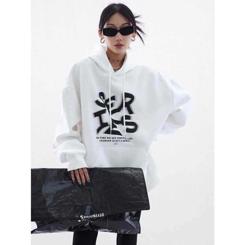 Áo Hoodie 100% cotton Dáng Rộng In Chữ Phong Cách Mới