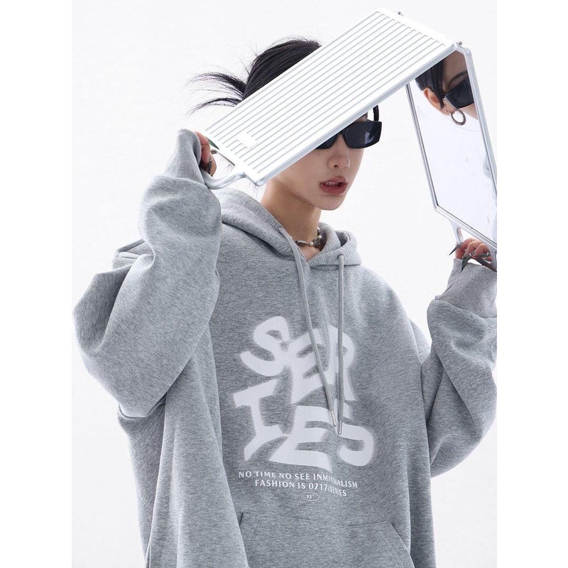Áo Hoodie 100% cotton Dáng Rộng In Chữ Phong Cách Mới