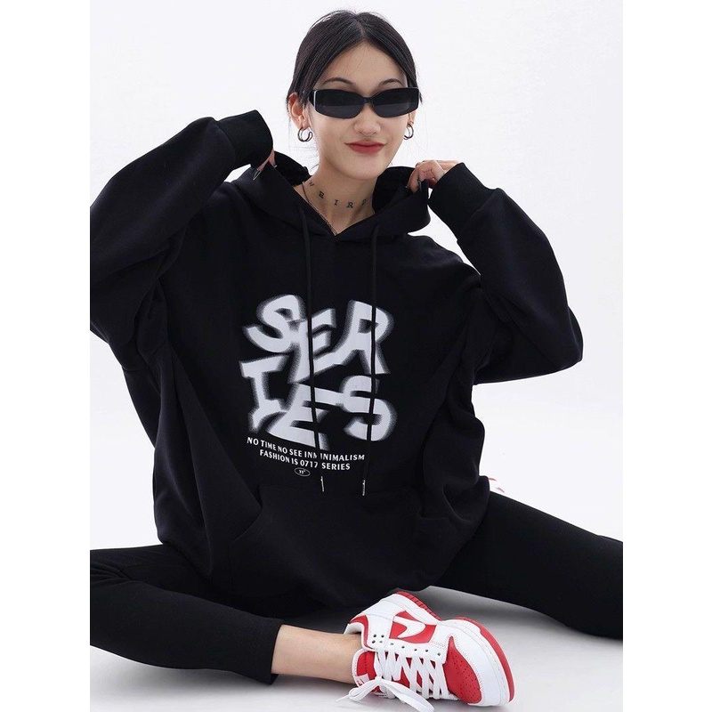 Áo Hoodie 100% cotton Dáng Rộng In Chữ Phong Cách Mới
