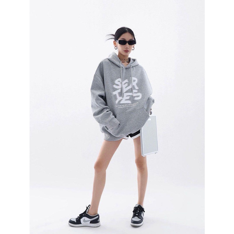 Áo Hoodie 100% cotton Dáng Rộng In Chữ Phong Cách Mới