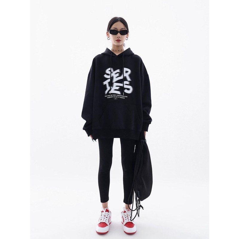 Áo Hoodie 100% cotton Dáng Rộng In Chữ Phong Cách Mới