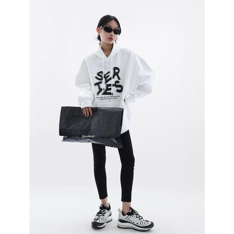 Áo Hoodie 100% cotton Dáng Rộng In Chữ Phong Cách Mới