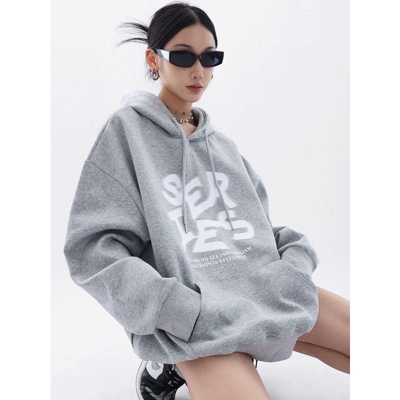 Áo Hoodie 100% cotton Dáng Rộng In Chữ Phong Cách Mới