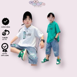 Quần jean lửng jean hb mềm mịn cạp chun cho bé trai đi chơi đi học size từ 10-50kg