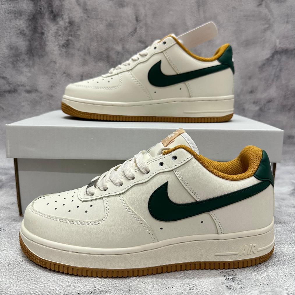 Giày Thể Thao AF1 Low Beige Green Gum Màu Kem Vạch Xanh Đế Vàng Bản SC Chuẩn Đẹp Full Bill Box