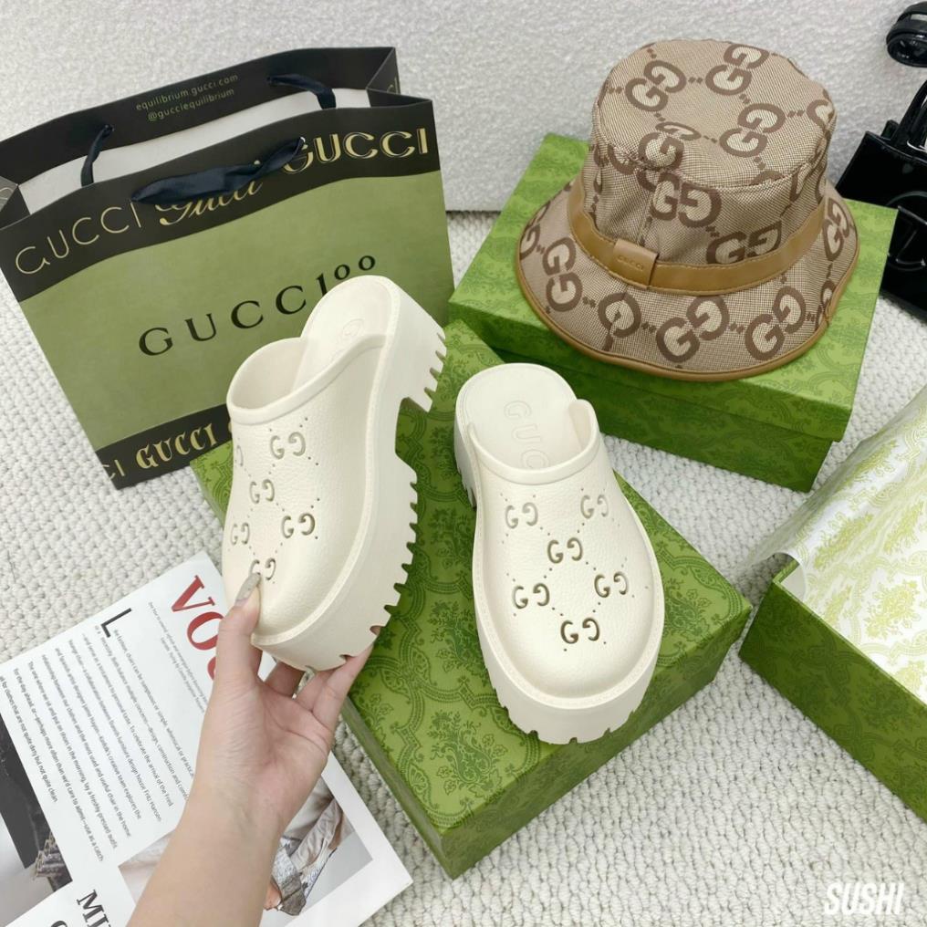 Dép Gucci nữ độn đế 5cm, sục GC nữ đúc cao cấp bền bỉ đế cao 5cm siêu hot trend 2023
