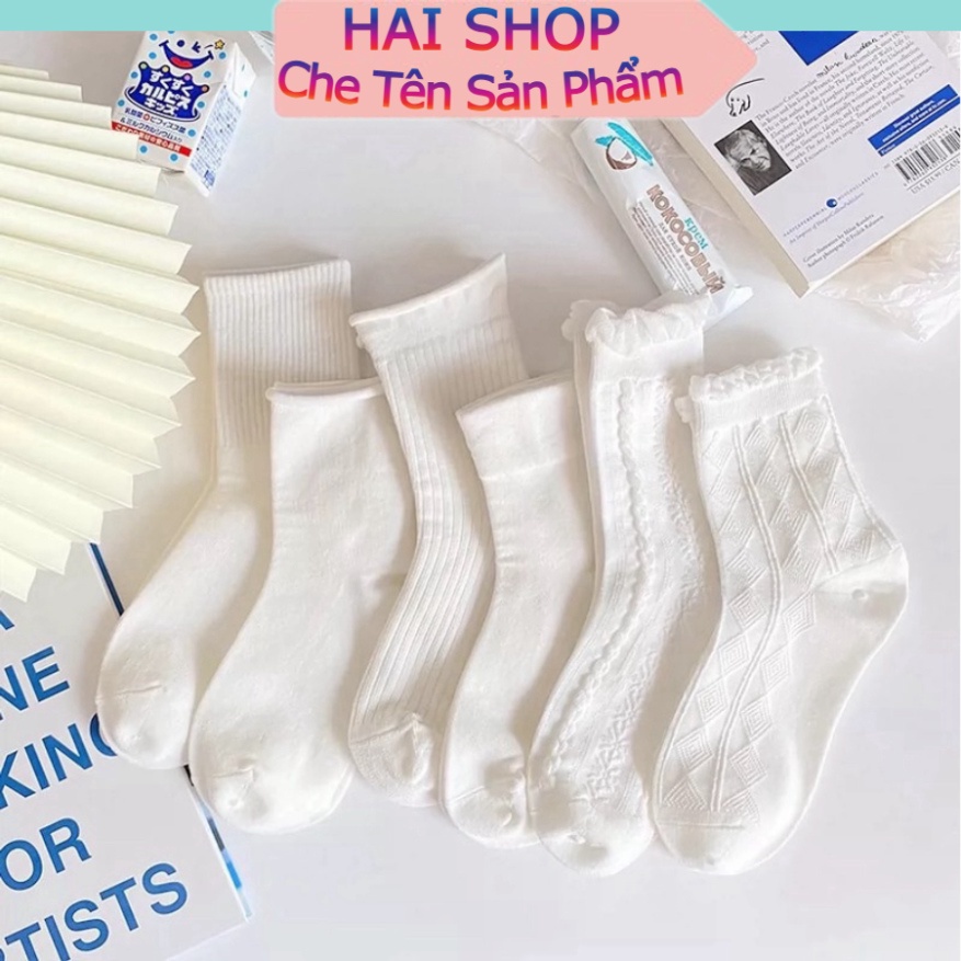 Set 10 Đôi Tất Dệt Kim Gân Trắng Bèo Cổ Cao, Vớ Nữ Trung Phong Cách Hàn Quốc Mẫu tt19 HAISHOP