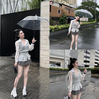 (FreeShip) Set 3 Món Gile MiuMiu, Mix Chân Váy Kaki Xếp Li Có Quần Trong [FreeShip]