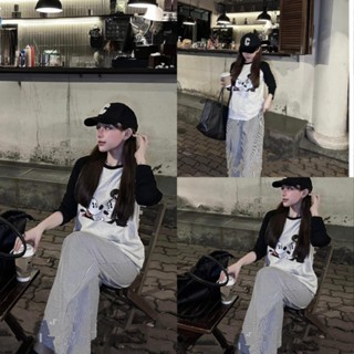 (FreeShip) Set Áo Mickey Chất Cotton Tàu, Mix Quần Kẻ Thô Dáng Xuông Siêu Cá Tính