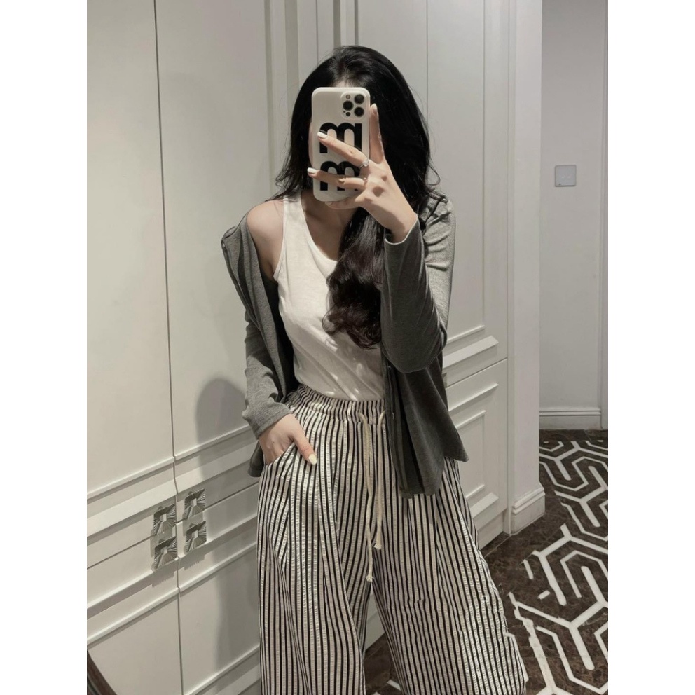 Set 3 Món Quần Kẻ Xuông Mix Áo Khoác Mũ Kèm Áo Trong Siêu Xinh