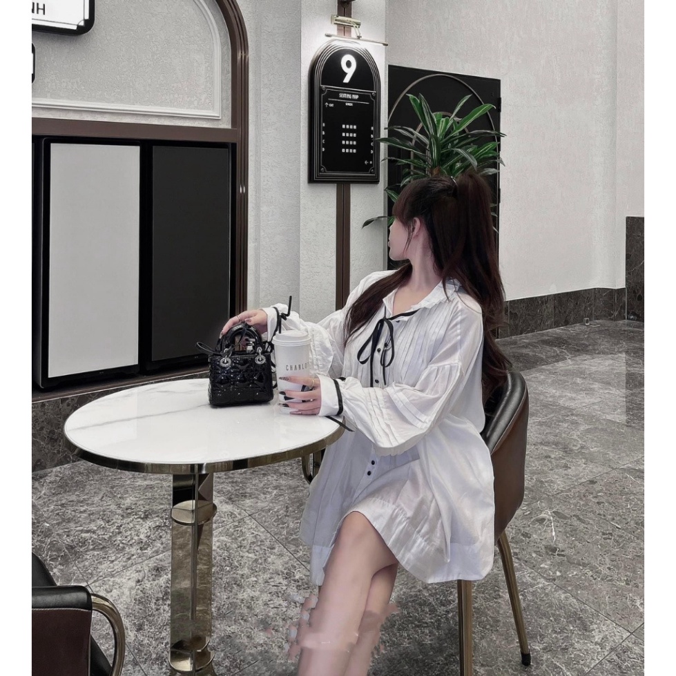 Set Áo Babydoll Viền Dây Nơ Chất Tơ Nhũ, Mix Quần Sooc 2 Lớp Siêu Sịn