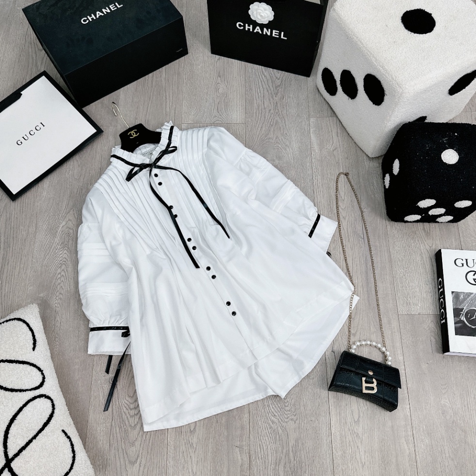 Set Áo Babydoll Viền Dây Nơ Chất Tơ Nhũ, Mix Quần Sooc 2 Lớp Siêu Sịn