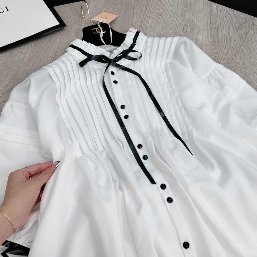 Set Áo Babydoll Viền Dây Nơ Chất Tơ Nhũ, Mix Quần Sooc 2 Lớp Siêu Sịn