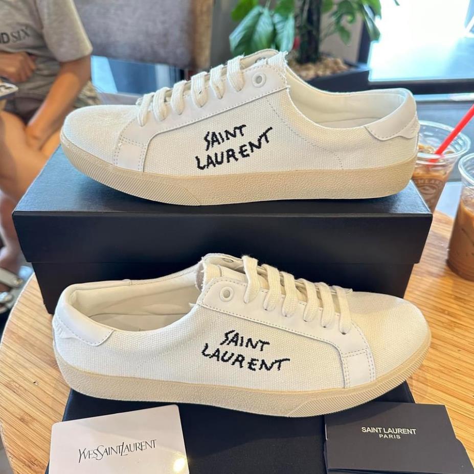 GIÀY thể thao S.aint Lau.rent Court Classic, Giày thể thao YSL màu kem chất lượng cao cấp
