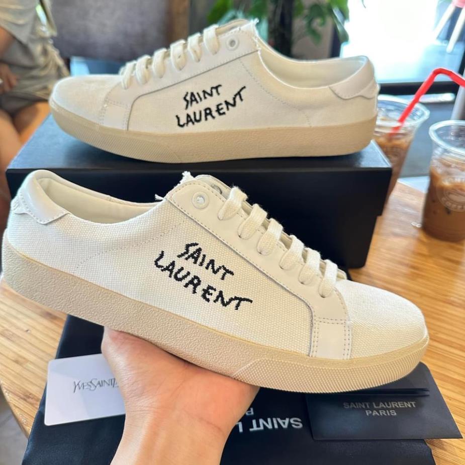 GIÀY thể thao S.aint Lau.rent Court Classic, Giày thể thao YSL màu kem chất lượng cao cấp