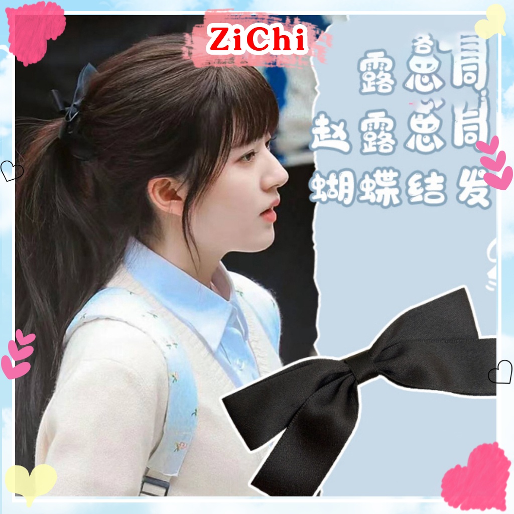 Kẹp tóc nơ đen Triệu Lộ Tư phong cách nữ sinh trẻ trung thời trang nữ tính dành cho nữ ZICHI NO48