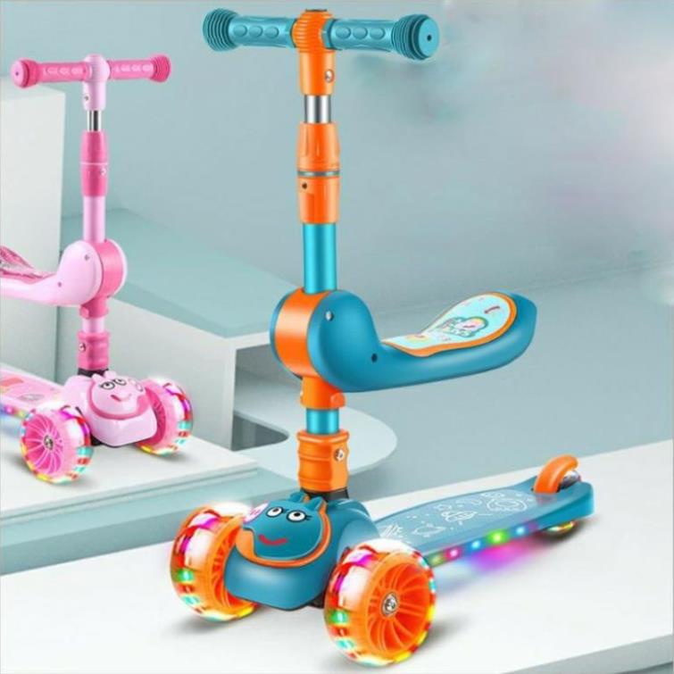 Xe trượt scooter cho bé xe trượ Gà 2 in 1 có nhạc bánh xe phát sáng dùng cho tre 2 đến 7 tuổi