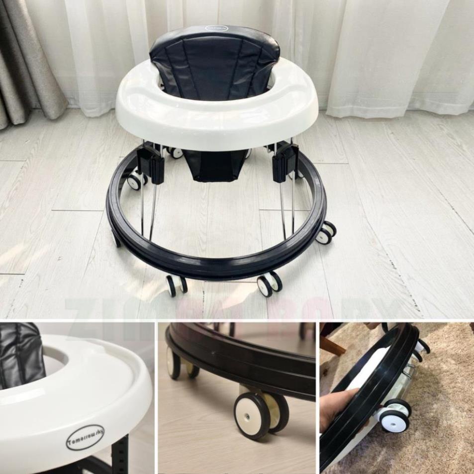 Xe tròn tập đi  cho bé có bàn ăn dặm gấp gọn nót mầu đen xám làm từ nhựa cao cấp