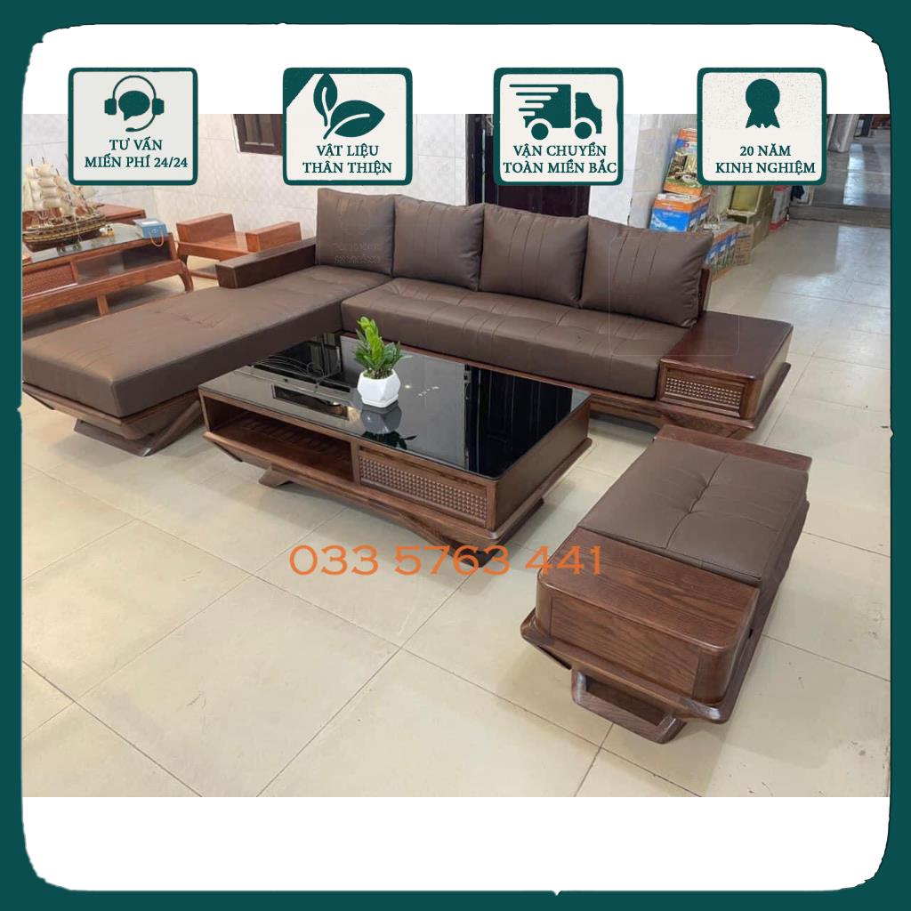 Giá gốc tại xưởng - Bộ sofa gỗ sồi nga góc L kích thước 2m8x2m kiểu dáng chân thuyền hiện đại
