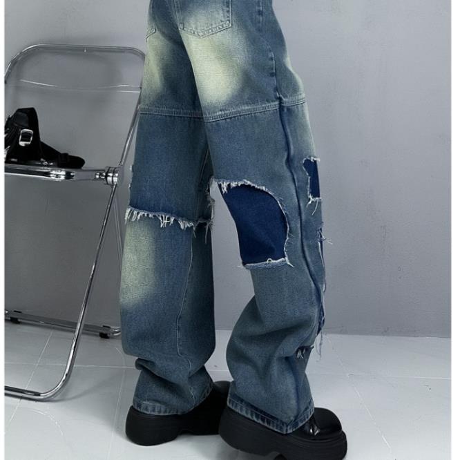 Quần VLADAK Vẩy Sơn, Quần VLADAK Xanh Loang Vàng Vá Da Nhăn Đen Quần Bò Nam Xanh Sẫm Lót Da Cao Cấp Chất Co Dãn MS 06