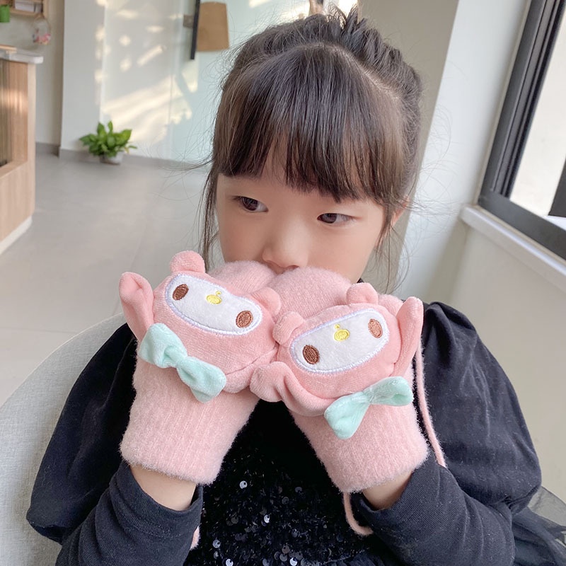 SANRIO Găng Tay Dệt Kim Hình Búp Bê Hoạt Hình Dễ Thương Cho Bé Trai / Gái