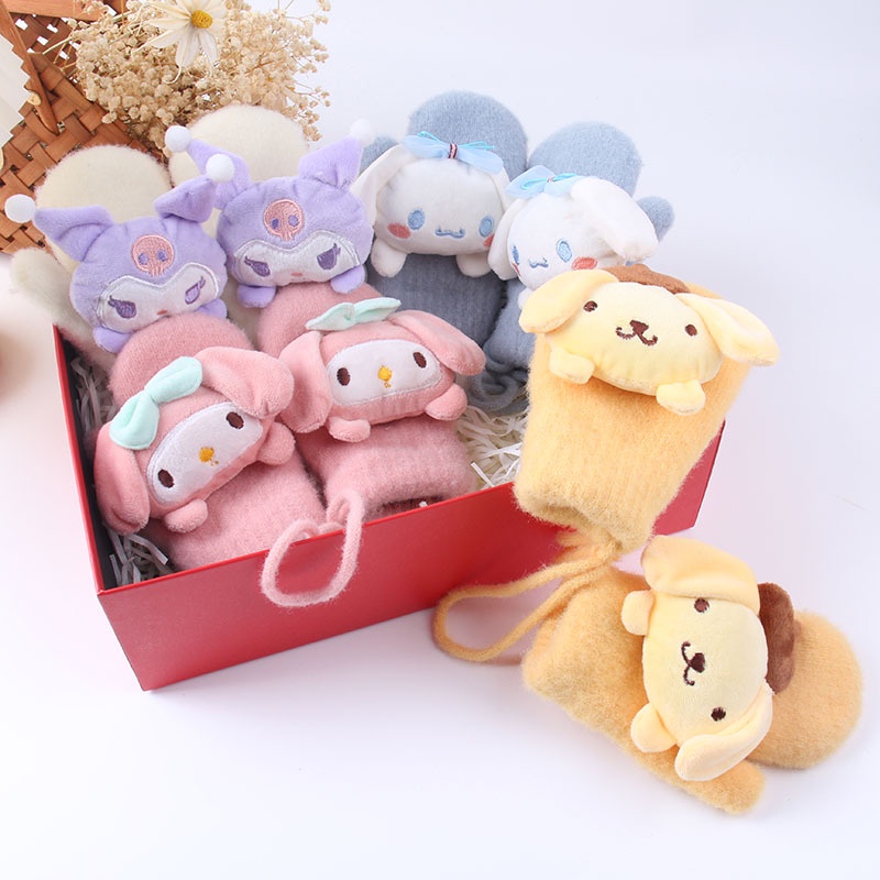 SANRIO Găng Tay Dệt Kim Hình Búp Bê Hoạt Hình Dễ Thương Cho Bé Trai / Gái
