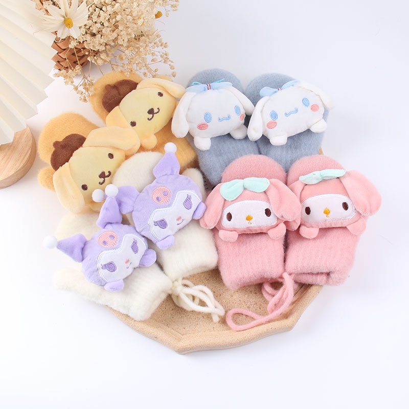 SANRIO Găng Tay Dệt Kim Hình Búp Bê Hoạt Hình Dễ Thương Cho Bé Trai / Gái