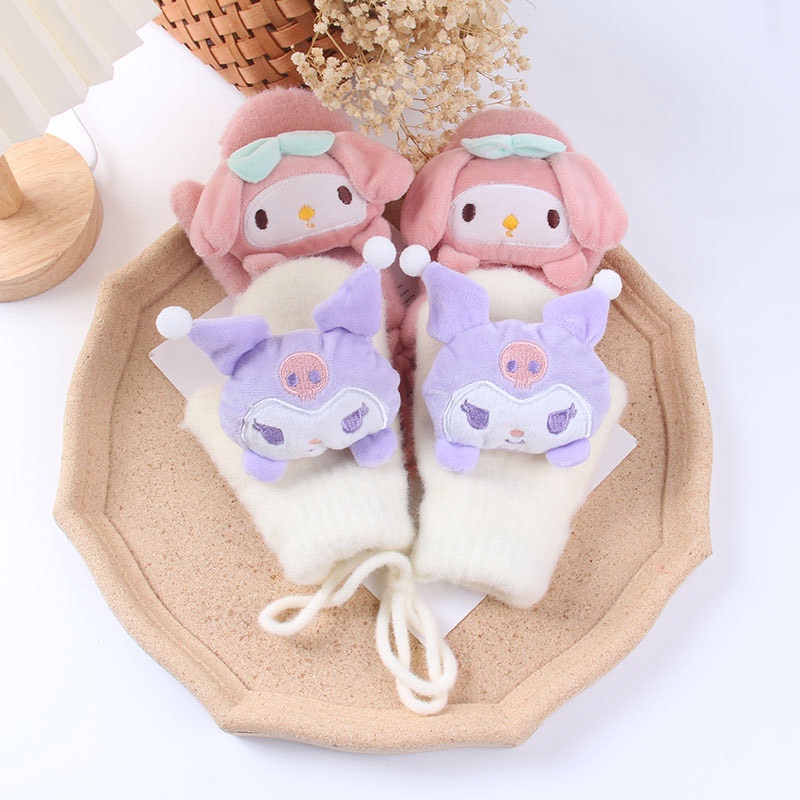 SANRIO Găng Tay Dệt Kim Hình Búp Bê Hoạt Hình Dễ Thương Cho Bé Trai / Gái