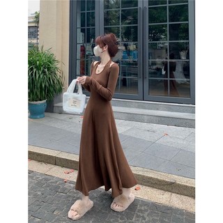 Jiashucheng Đầm Dệt Kim Tay Dài Dáng Ôm Phong Cách Hàn Quốc Thời Trang Mùa Đông Mới Cho Nữ