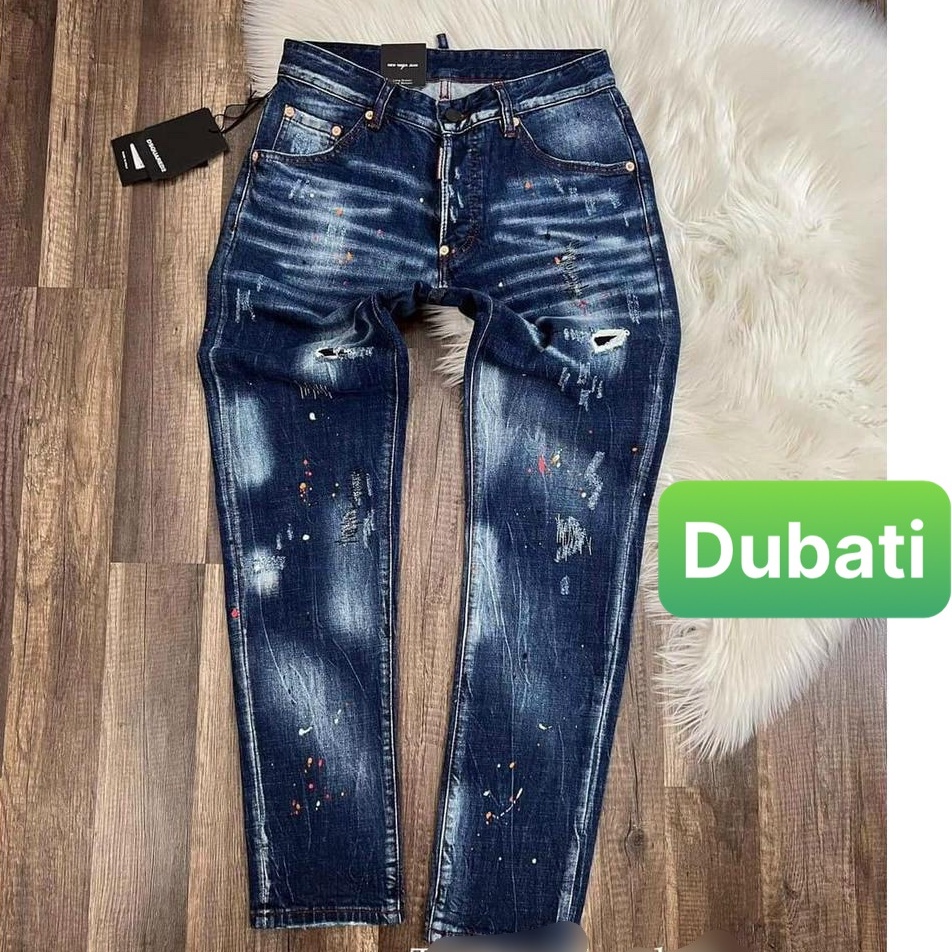 QUẦN BÒ JEAN NAM DÀI XANH RÁCH KIỂU VẨY SƠN WASH CAO CẤP CO GIÃN - DUBATI FASHION