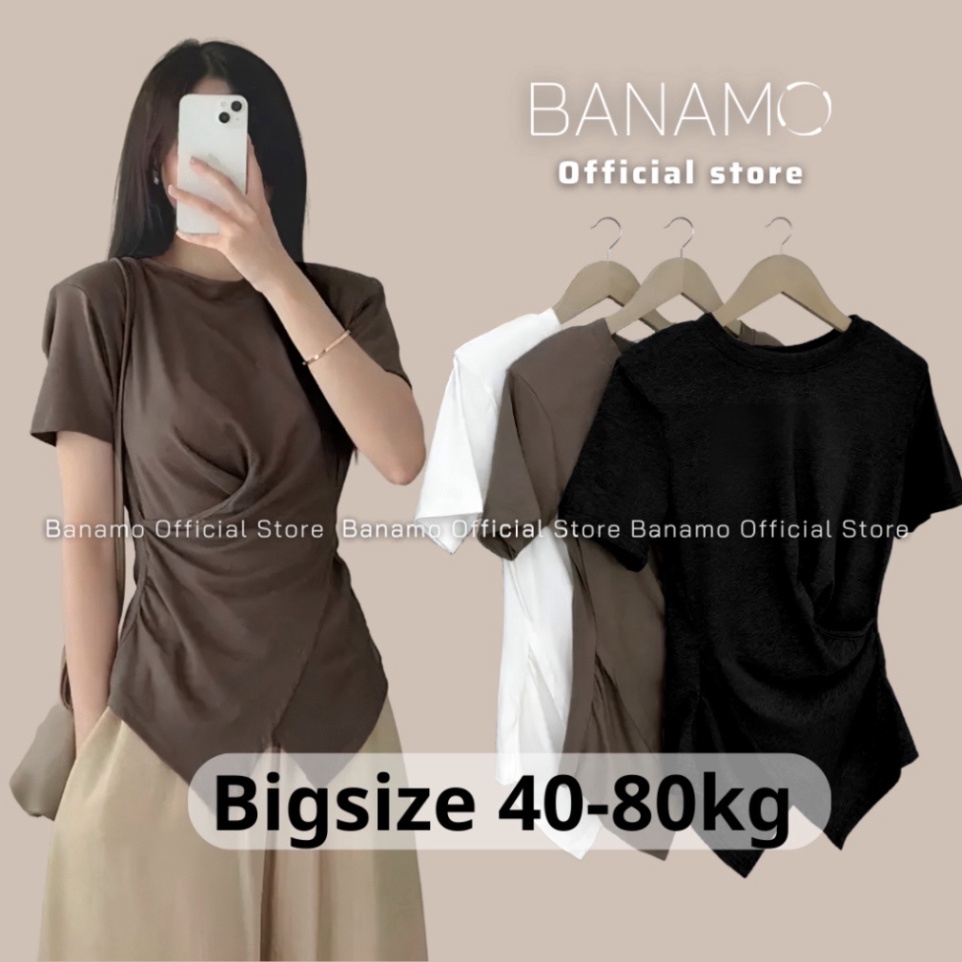 Áo Thun xoắn eo cổ tròn MiSoul BigSize , Áo phông nữ Banamo Fashion áo thun trơn cổ tròn nhúm eo vạt chéo
