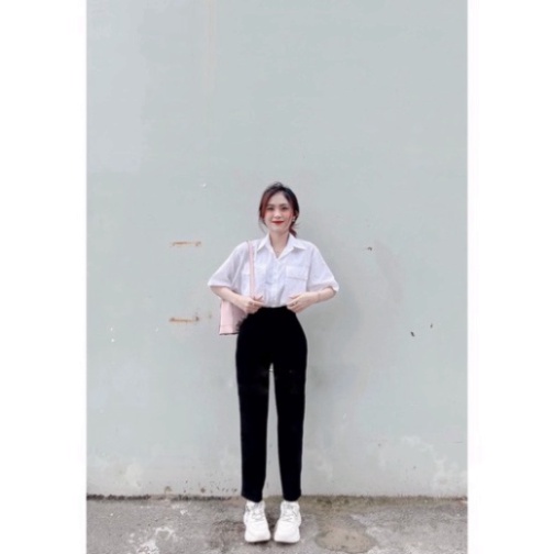 Quần tây baggy đi học nữ cạp có đai lưng cao màu đen dáng dài - Quần vải công sở Vitex dày dặn phối áo sơ mi đi học làm | BigBuy360 - bigbuy360.vn