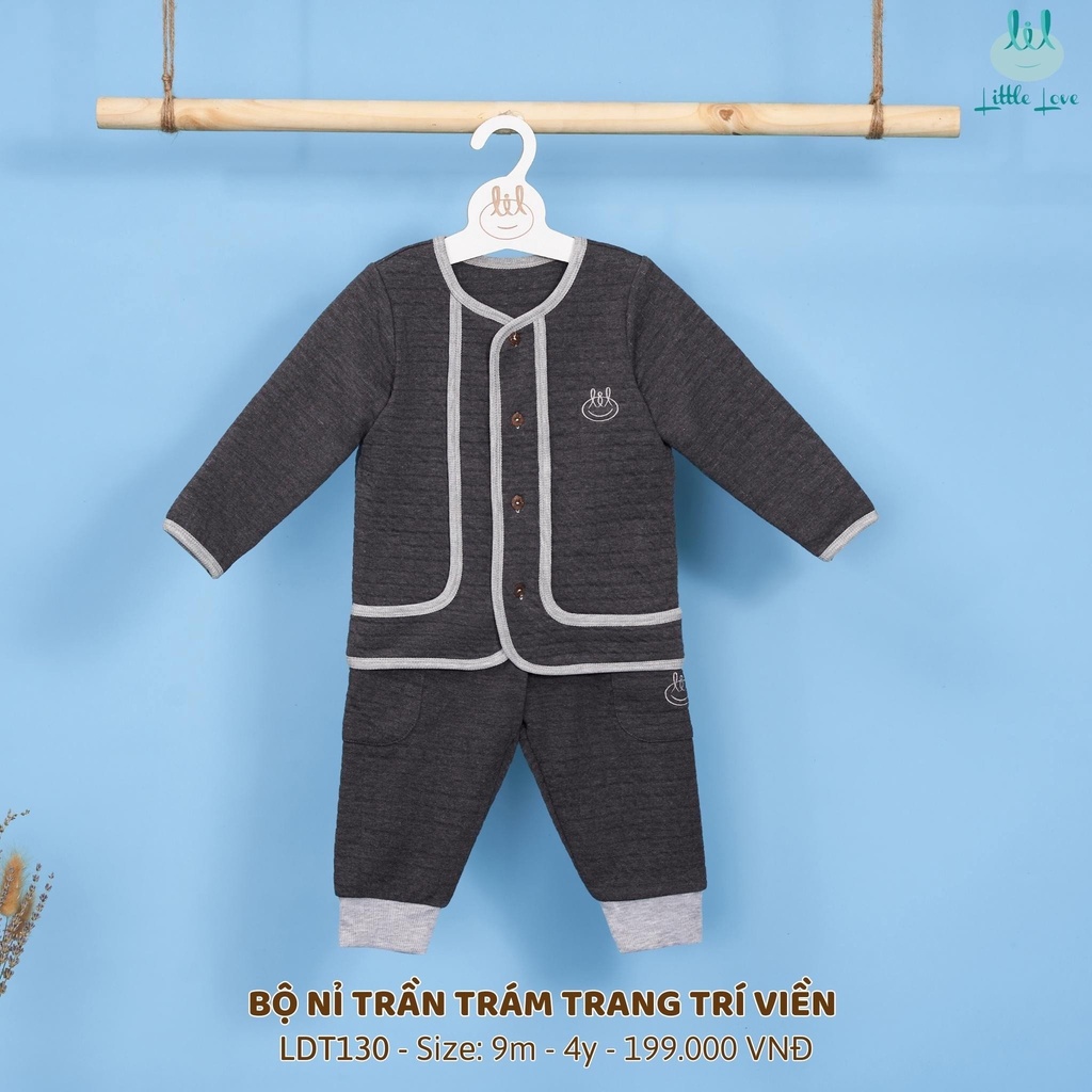 [Mã BMTTC60K giảm đến 60K đơn 50K] Bộ áo khoác - quần dài nỉ trần trám dày, cài cúc LiL Little Love - LDT130