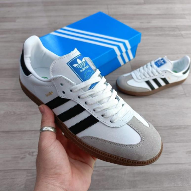 Giày sneaker das Sam ba trắng đế nâu 3 sọc đen mũi da lộn dành cho nam nữ hot trend mới nhất 2023