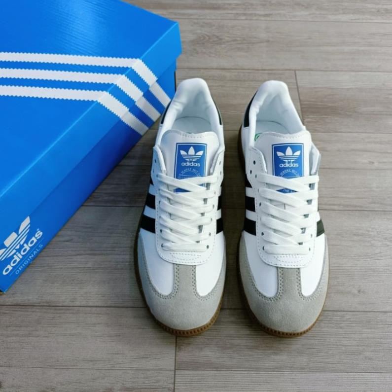 Giày sneaker das Sam ba trắng đế nâu 3 sọc đen mũi da lộn dành cho nam nữ hot trend mới nhất 2023