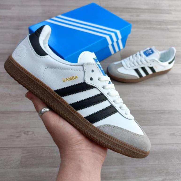 Giày sneaker das Sam ba trắng đế nâu 3 sọc đen mũi da lộn dành cho nam nữ hot trend mới nhất 2023